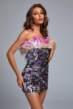 goosudu Totte Feather Sequin Mini Dress