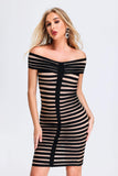 goosudu Garnet Stripe Off Shoulder Bandage Dress