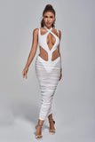 goosudu Amalie Cutout Mesh Midi Bandage Dress - White