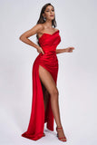 goosudu Colia Diamante Mesh Corset Satin Maxi Dress - Red