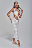 goosudu Amalie Cutout Mesh Midi Bandage Dress - White