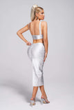 goosudu Kit Metallic Midi Bandage Dress - Silver