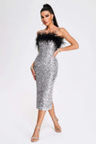 goosudu Kayley Feather Sequin Midi Dress