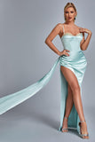 goosudu Vacab Diamante Satin Slit Maxi Dress - Mint