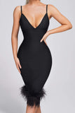 goosudu Cayia Feather Midi Bandage Dress