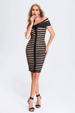 goosudu Garnet Stripe Off Shoulder Bandage Dress