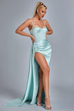 goosudu Vacab Diamante Satin Slit Maxi Dress - Mint