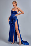 goosudu Lamva Corset Velvet Slit Maxi Dress - Blue