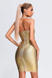 goosudu Halter Black Metallic Cocktail Dress - Gold