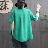 woloong New Summer Style Women Shirt Plus Size Short Sleeve Loose Embroidery Cotton Linen Blouse Big Ladies Tops Femme Blusas MGZ2