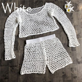 Swimsuit Female Bikini Crochet Beach Split Swimsuit Fishnet Hollow Out Mesh Bikini Cover Up Long Sleeve Beachwear