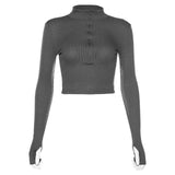 Solid color casual T-shirt women  long sleeves turtleneck crop tops sexy simple style party club spring summer new