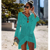 woloong New Knitted Beach Cover Up Women Bikini Swimsuit Cover Up Hollow Out Beach Dress Tassel Tunics Bathing Suits Cover-Ups Beachwear