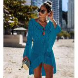 woloong New Knitted Beach Cover Up Women Bikini Swimsuit Cover Up Hollow Out Beach Dress Tassel Tunics Bathing Suits Cover-Ups Beachwear