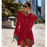 woloong New Knitted Beach Cover Up Women Bikini Swimsuit Cover Up Hollow Out Beach Dress Tassel Tunics Bathing Suits Cover-Ups Beachwear