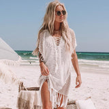 woloong New Knitted Beach Cover Up Women Bikini Swimsuit Cover Up Hollow Out Beach Dress Tassel Tunics Bathing Suits Cover-Ups Beachwear