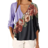 New Summer Short Sleeve Shirt Sexy V-neck Floral Print Tops Blouse Fashion Casual Shirt