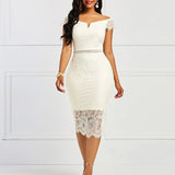 Sexy Women Dress Lace Hollow Backless Elegant Party Chic Retro Dress Black White Lace Dresses Plus Size New