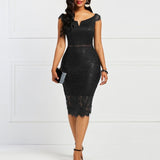 Sexy Women Dress Lace Hollow Backless Elegant Party Chic Retro Dress Black White Lace Dresses Plus Size New