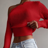 woloong New Sexy Off Shoulder Women' Sweater Jumper Spring Long Sleeve Knitted Crop Tops Fashion Solid Lady Pullover Sweaters Streetwear