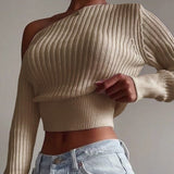 woloong New Sexy Off Shoulder Women' Sweater Jumper Spring Long Sleeve Knitted Crop Tops Fashion Solid Lady Pullover Sweaters Streetwear