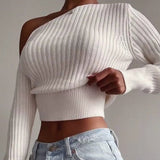 woloong New Sexy Off Shoulder Women' Sweater Jumper Spring Long Sleeve Knitted Crop Tops Fashion Solid Lady Pullover Sweaters Streetwear