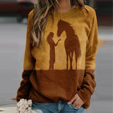 New Animal Horse Print Women Sweatshirt Fashion Elegant O Neck Women Tops Pullover Autumn Winter Casual Long Sleeve Blouse