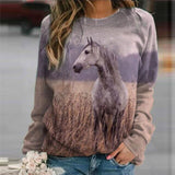 New Animal Horse Print Women Sweatshirt Fashion Elegant O Neck Women Tops Pullover Autumn Winter Casual Long Sleeve Blouse