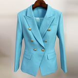 High Street Newest  Runway Designer Blazer Women's Classic Lion Buttons Double Breasted Slim Fitting Textured Blazer Jacket