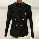 High Street Newest  Runway Designer Blazer Women's Classic Lion Buttons Double Breasted Slim Fitting Textured Blazer Jacket