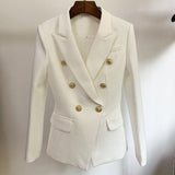 High Street Newest  Runway Designer Blazer Women's Classic Lion Buttons Double Breasted Slim Fitting Textured Blazer Jacket