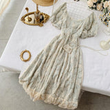 Summer Fairy Dress Women French Style Vintage Retro Chiffon Dress Puff Sleeve Casual Elegant Floral Print Dress Women New