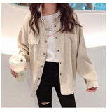 New Fashion Woman Corduroy Jacket Solid Shirt Single Breasted Turn Down Collar Long Sleeve Pocket Button Feminina T90801J