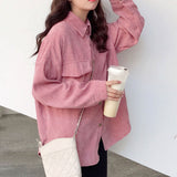 New Fashion Woman Corduroy Jacket Solid Shirt Single Breasted Turn Down Collar Long Sleeve Pocket Button Feminina T90801J