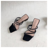 New Summer Slippers Low Heels Slides Female Peep Toe Square Heel Slipper Brand Sandals Women Slipper Big Size 41 Flip Flops