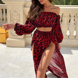 goosudu Summer Beach Dress Women Casual Cover Up Swimsuit Two Piece Dress Robe Bikini Dresses Chiffon Leopard Cover-ups Beach Dress