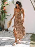 goosudu Summer Beach Dress Women Casual Cover Up Swimsuit Two Piece Dress Robe Bikini Dresses Chiffon Leopard Cover-ups Beach Dress