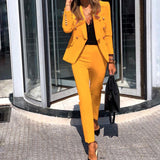 goosudu Women Jacket Blazer Suit Fashion Casual Ladies Solid Color Two Piece Autumn Winter Office Wear Elegant Suit Jacket Pants