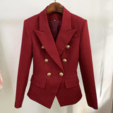 High Street Newest  Runway Designer Blazer Women's Classic Lion Buttons Double Breasted Slim Fitting Textured Blazer Jacket