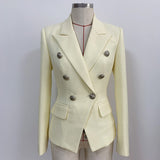 High Street Newest  Runway Designer Blazer Women's Classic Lion Buttons Double Breasted Slim Fitting Textured Blazer Jacket