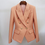 High Street Newest  Runway Designer Blazer Women's Classic Lion Buttons Double Breasted Slim Fitting Textured Blazer Jacket