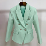 High Street Newest  Runway Designer Blazer Women's Classic Lion Buttons Double Breasted Slim Fitting Textured Blazer Jacket