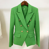 High Street Newest  Runway Designer Blazer Women's Classic Lion Buttons Double Breasted Slim Fitting Textured Blazer Jacket