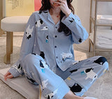 goosudu Women's Pajamas Set Pijama Lingerie for Female Homewear Spring V-Neck Long Sleeves Trousers Suit Sleepwear Pyjamas Sets Viscose