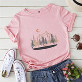 Plus Size Shirt S-5XL New Mountain Printed T Shirt 100%Cotton Shirts O Neck Short Sleeve Tee Summer Women Clothing Black Tops