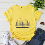 Plus Size Shirt S-5XL New Mountain Printed T Shirt 100%Cotton Shirts O Neck Short Sleeve Tee Summer Women Clothing Black Tops