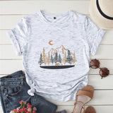 Plus Size Shirt S-5XL New Mountain Printed T Shirt 100%Cotton Shirts O Neck Short Sleeve Tee Summer Women Clothing Black Tops