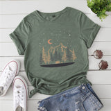 Plus Size Shirt S-5XL New Mountain Printed T Shirt 100%Cotton Shirts O Neck Short Sleeve Tee Summer Women Clothing Black Tops