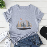 Plus Size Shirt S-5XL New Mountain Printed T Shirt 100%Cotton Shirts O Neck Short Sleeve Tee Summer Women Clothing Black Tops