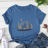 Plus Size Shirt S-5XL New Mountain Printed T Shirt 100%Cotton Shirts O Neck Short Sleeve Tee Summer Women Clothing Black Tops